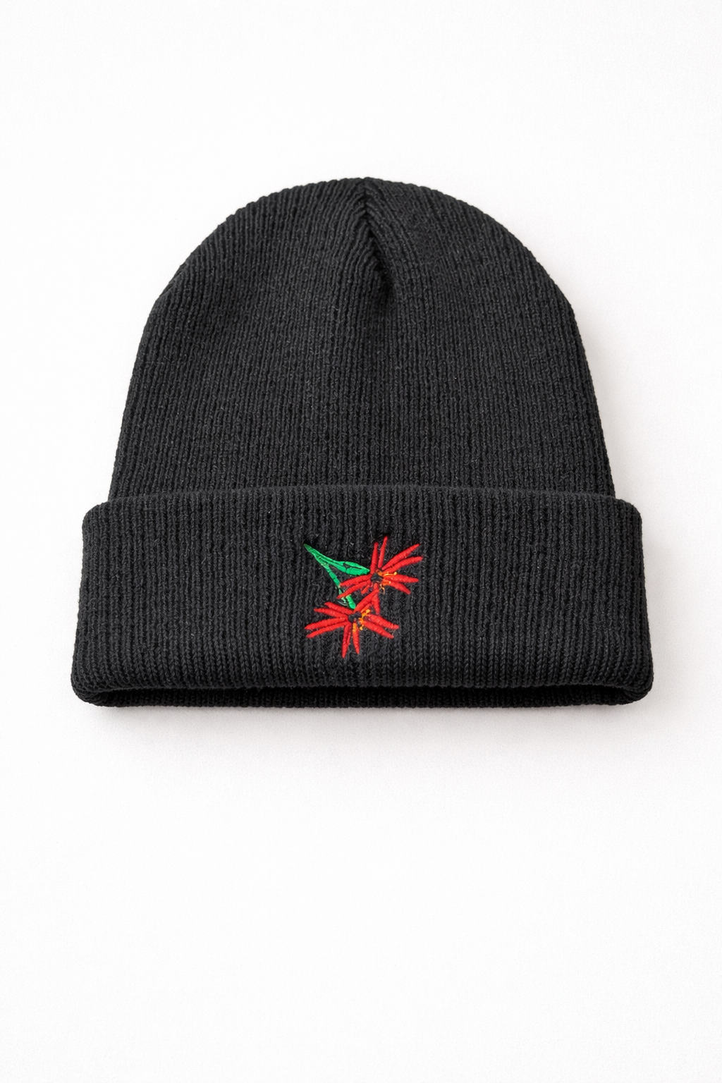 Fire Pink Flower Embroidered Beanie